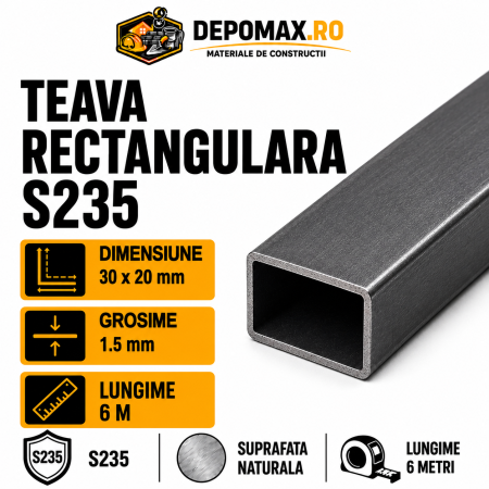 Teava rectangulara 30 x 20 x 1.5 mm, 6 metri